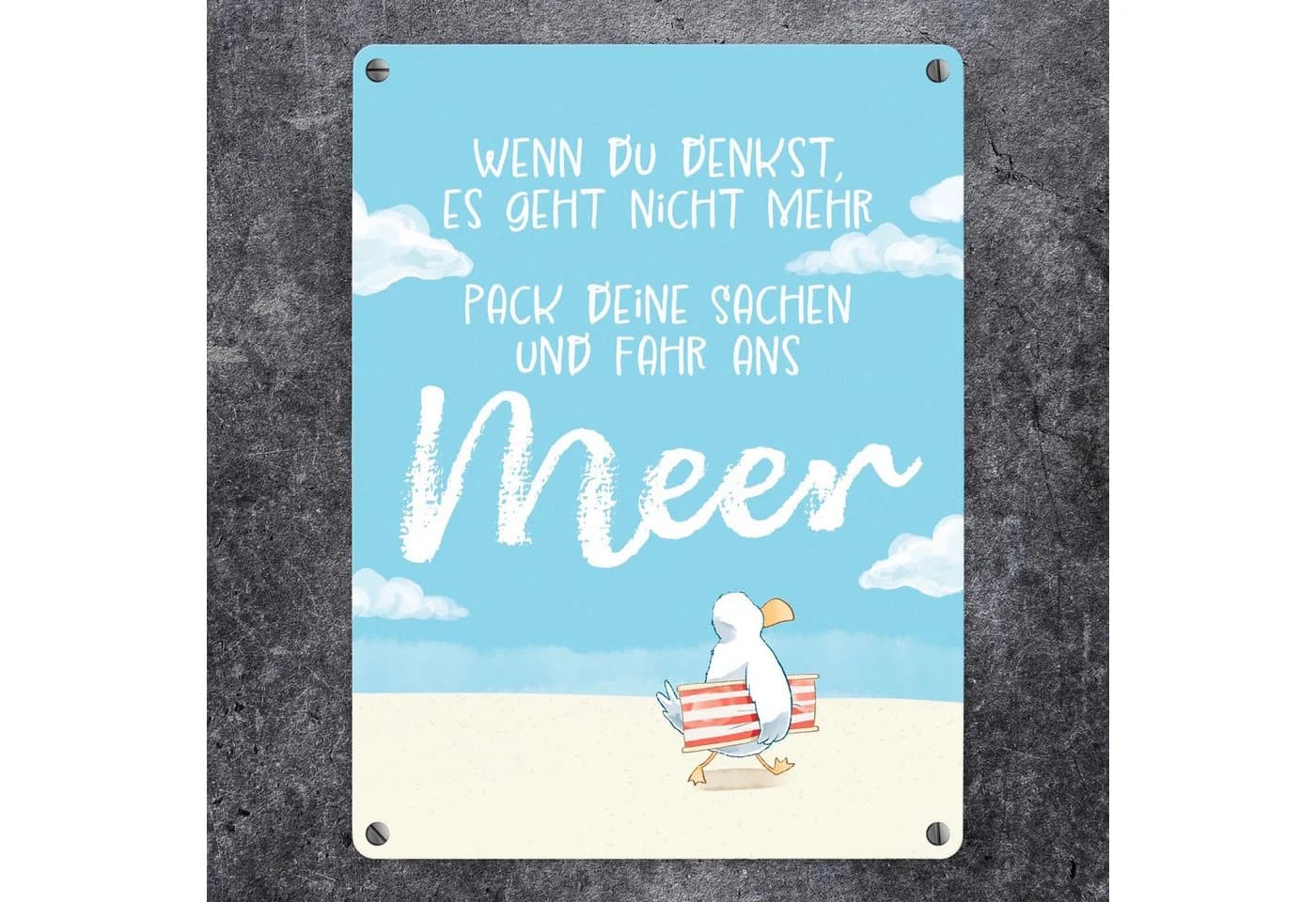 speecheese Metallschild Möwe „Fahr ans Meer“ 15x20 cm