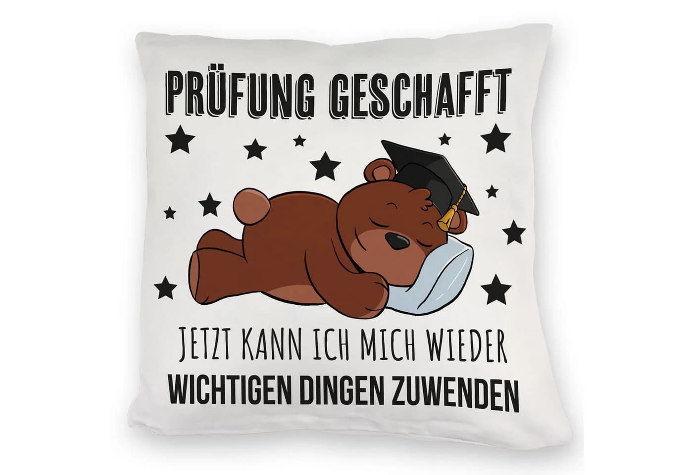 speecheese Dekokissen Schlafender Bär mit Doktorhut Spruch Prüfung bestanden - Bild 2