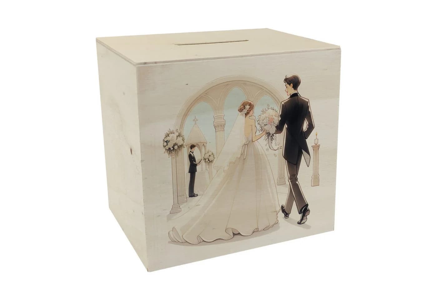 speecheese Spardose Hochzeitskasse aus Holz mit Brautpaar-Motiv - Bild 2