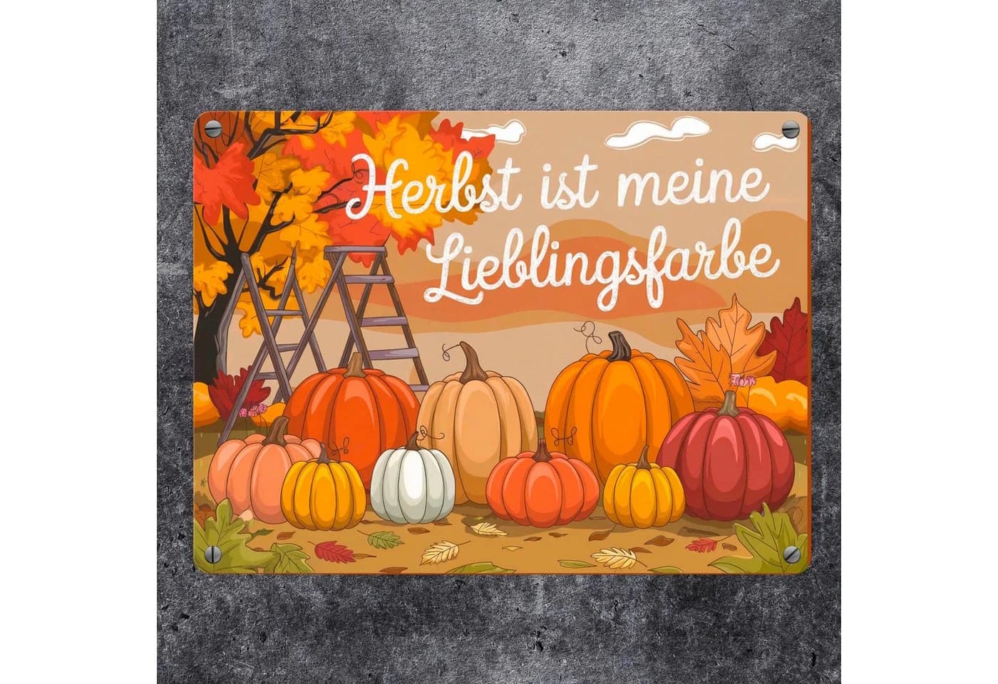 speecheese Metallschild Herbstliche Landschaft mit Kürbissen