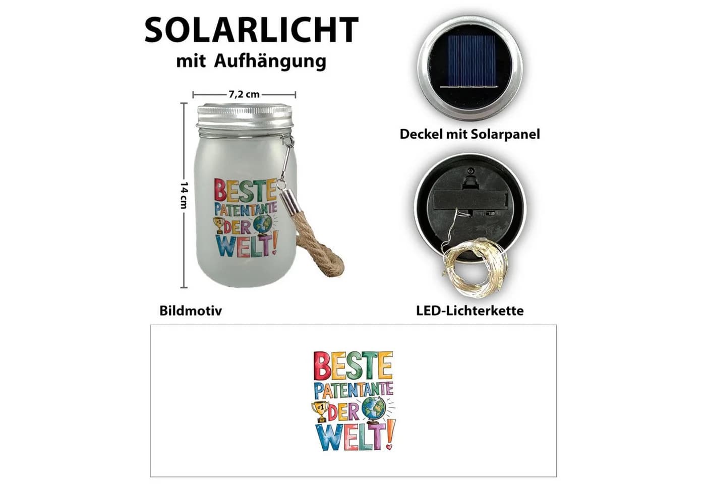 speecheese Dekolicht Beste Patentante der Welt Solarlicht Goldener Pokal Globus