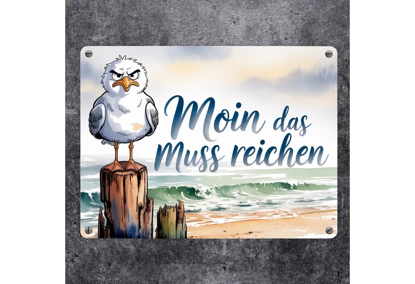 speecheese Metallschild Möwe Aquarell Moin Spruch Metallschild