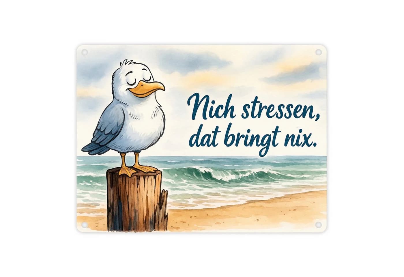 speecheese Metallschild Möwe Nich stressen Aquarell maritim - Bild 2