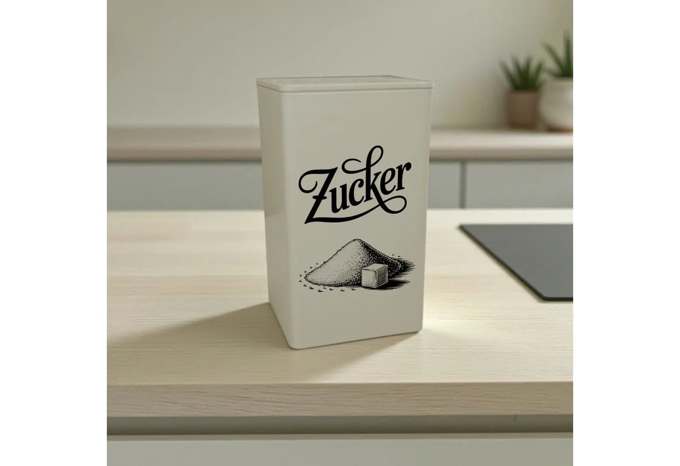 Vintage Vorratsdose aus Glas und Kalligraphie