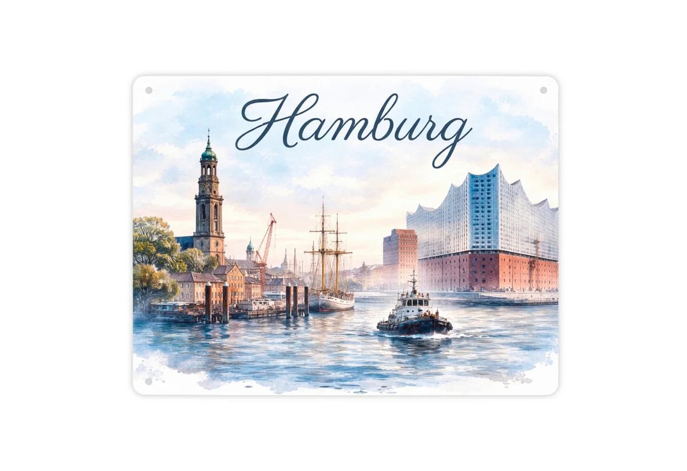 speecheese Metallschild Hamburg Hafenszene XL 21x28 cm - Bild 2