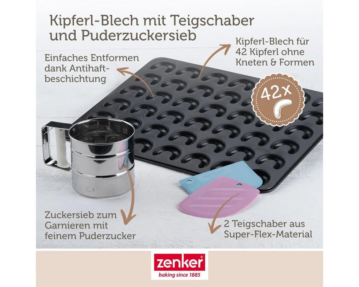 Zenker Kipferl-Set mit Backblech, Puderzuckersieb & Teigschaber - Bild 3