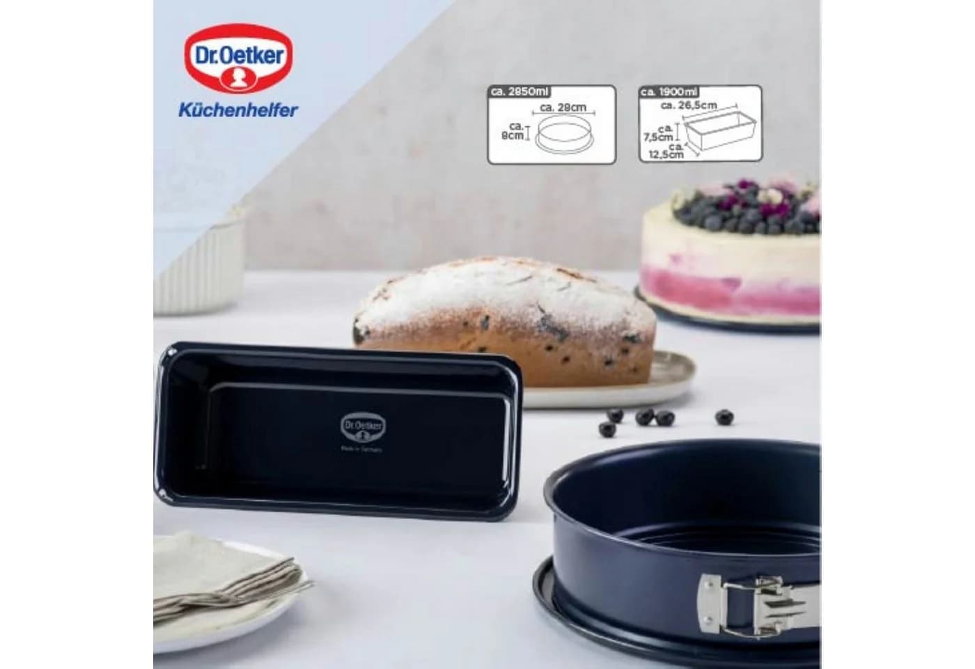 Dr. Oetker Back-Set Backformen "Back-Liebe Emaille" 2-teilig Nachtblau - Bild 3