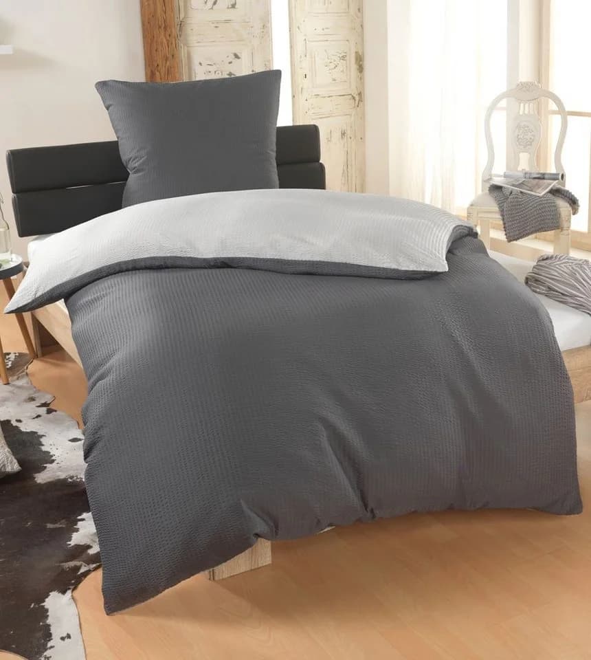 Dreamhome Wendebettwäsche Silber-Grau Mikrofaser Atmungsaktiv - Bild 2