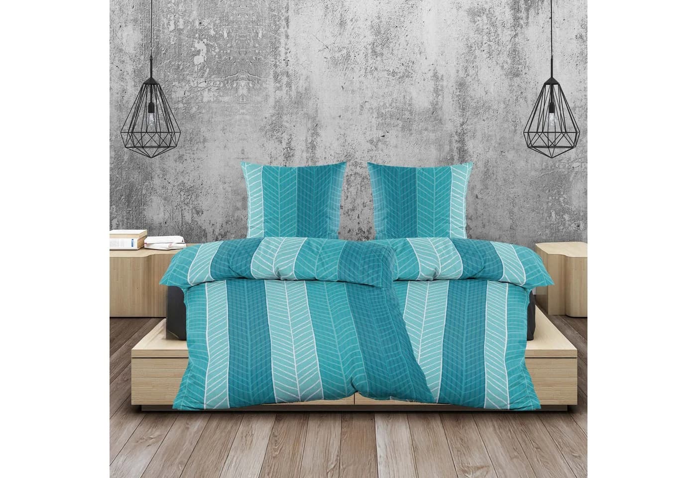 Casa Colori Bettwäsche Seersucker 4-tlg. 135x200 Reißverschluss, Seersucker, 4 teilig, Petrol Türkis gestreift - Bild 2