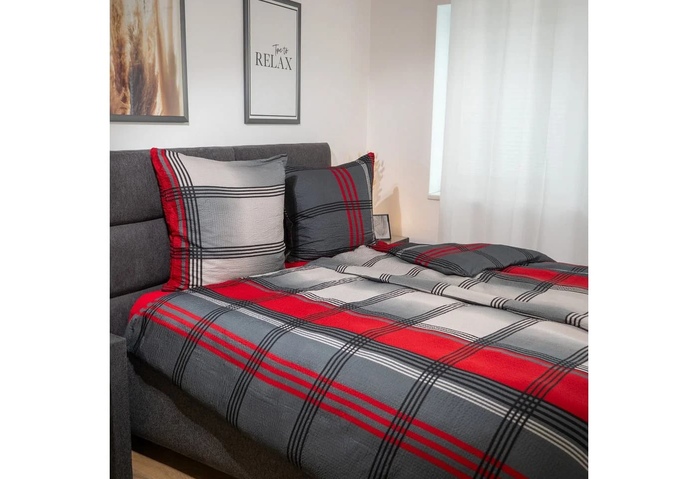 Casa Colori Bettwäsche Seersucker 2-teilig Grau/Rot Gestreift - Bild 4