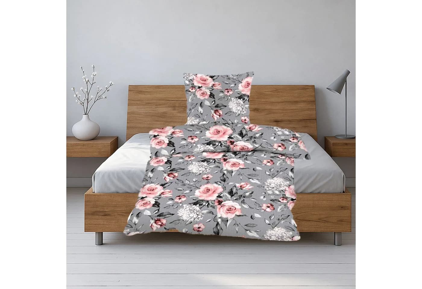 Casa Colori Bettwäsche Garnitur Seersucker Grau Rosenprint 2-tlg - Bild 2