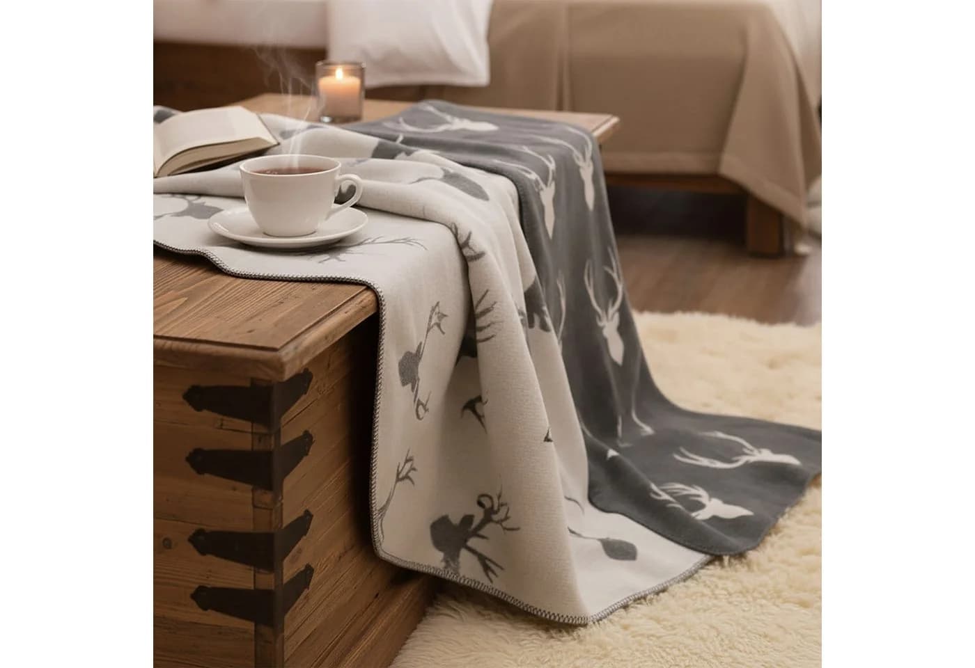 Casa Colori Wohndecke Kuscheldecke Hirsch Motiv Grau - Bild 3