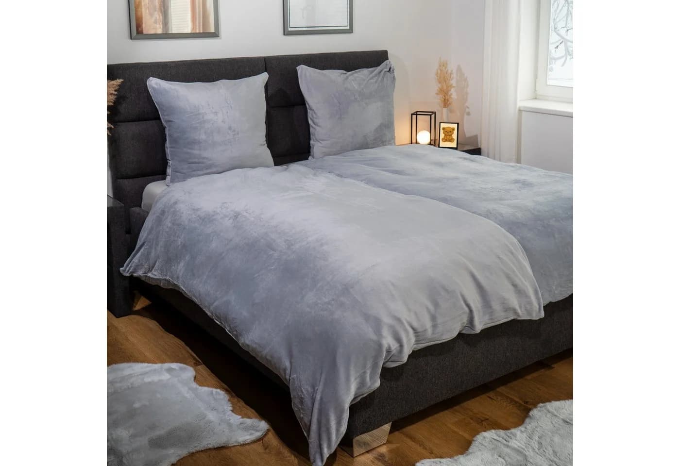 Casa Colori Bettwäsche Teddy Flausch Polyester 2-teilig Uni Silber - Bild 4