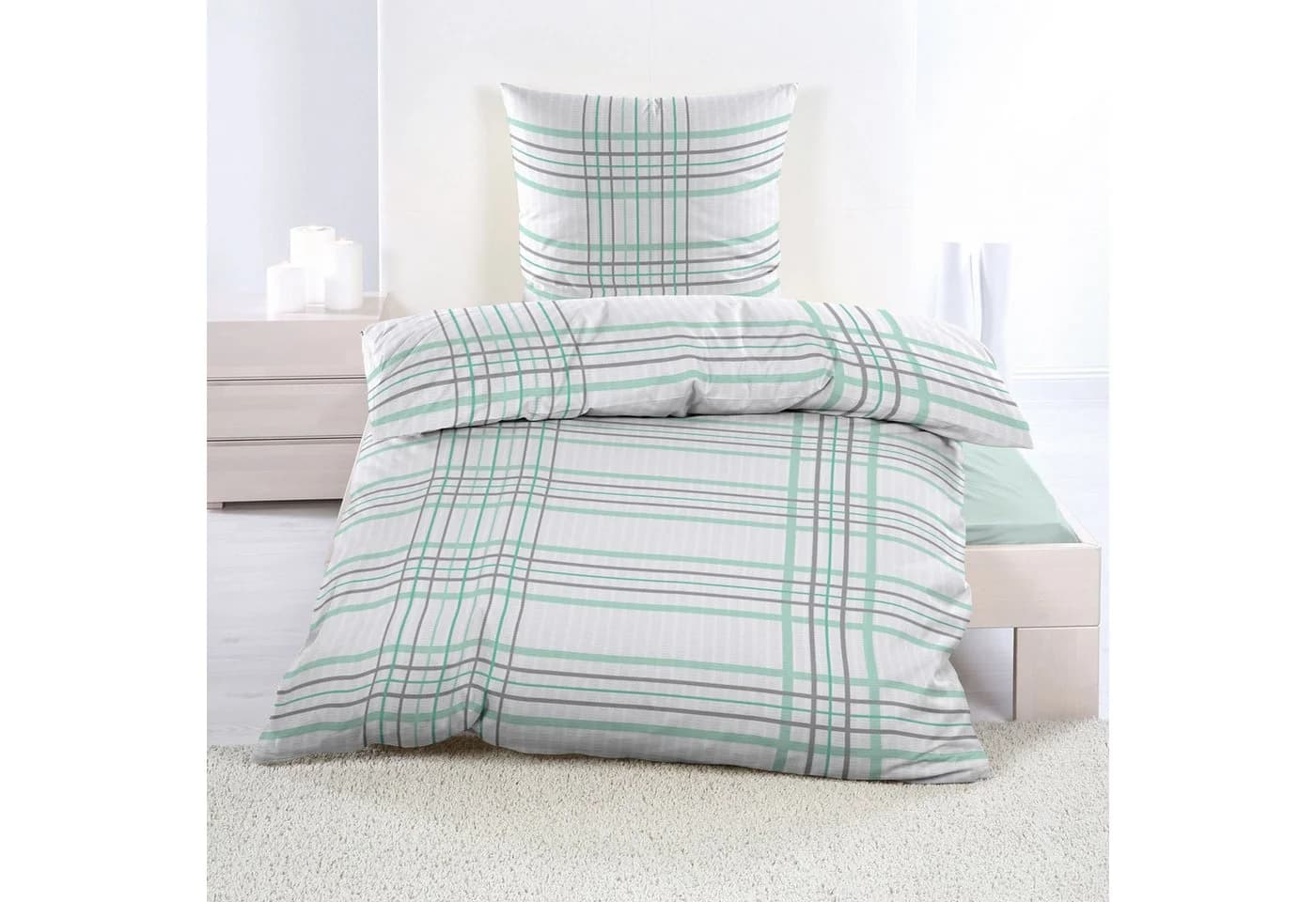 Casa Colori Bettwäsche Seersucker 2-tlg. Streifen Weiß Mint Grau - Bild 2