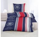 Casa Colori Bettwäsche Seersucker Garnitur 135x200 cm Reißverschluss Blau Rot Weiß Bild 1
