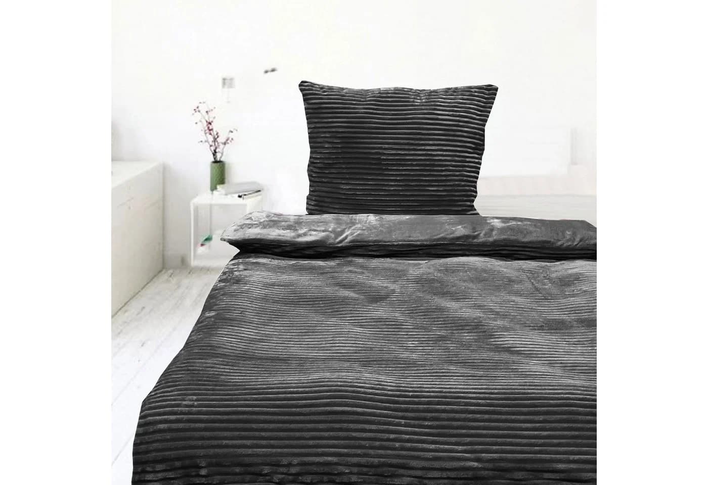 Casa Colori Bettwäsche Teddy Flausch Winterbettwäsche 2-teilig Grau