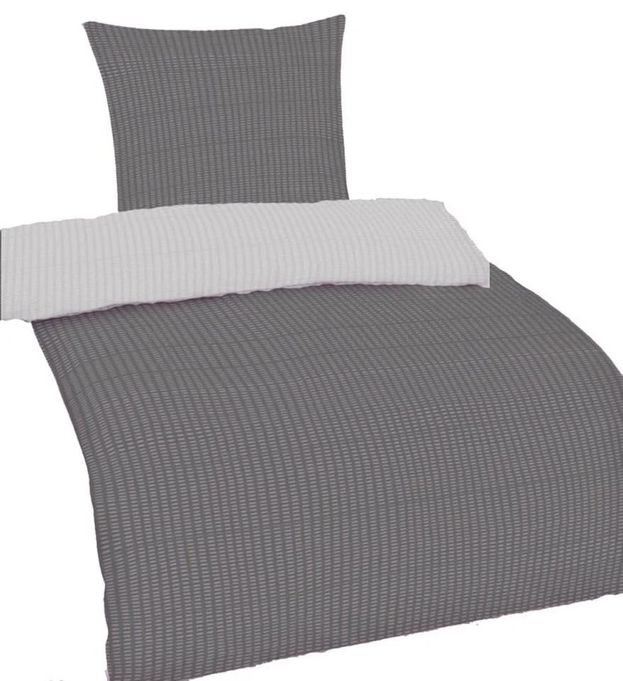 Casa Colori Wendebettwäsche Seersucker Silber Grau 4-tlg