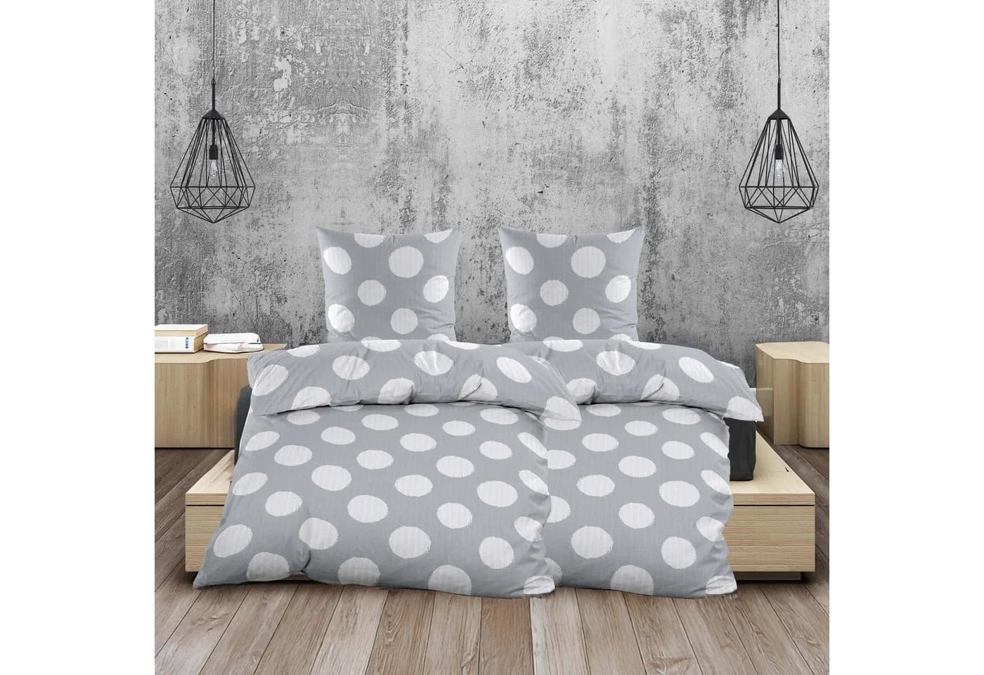 Casa Colori Seersucker Bettwäsche Silber Grau mit weißen Punkten - Bild 2