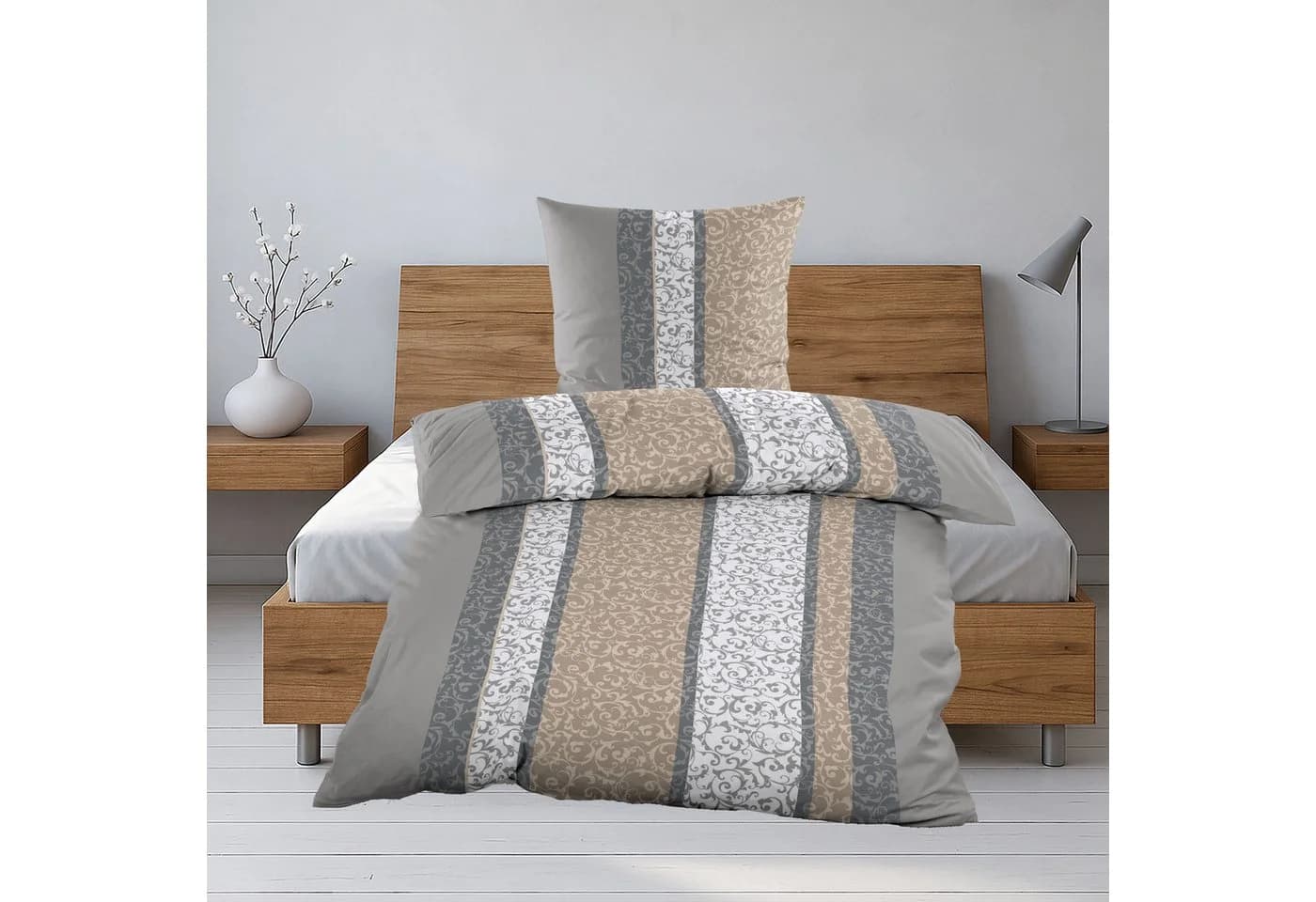 Casa Colori Biber Bettwäsche 135x200cm Grau Beige Schnörkelmuster
