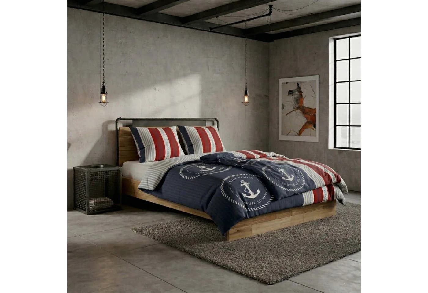 Casa Colori Bettwäsche Seersucker 4-teilig Blau Rot Anker Microfaser - Bild 2