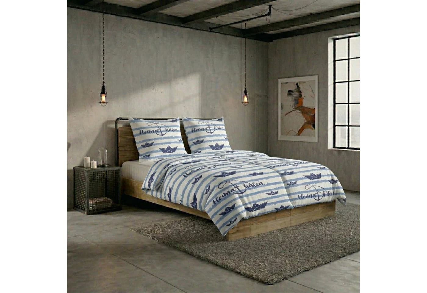 Casa Colori Bettwäsche Microfaser Seersucker 4-teilig Blau Maritim - Bild 2