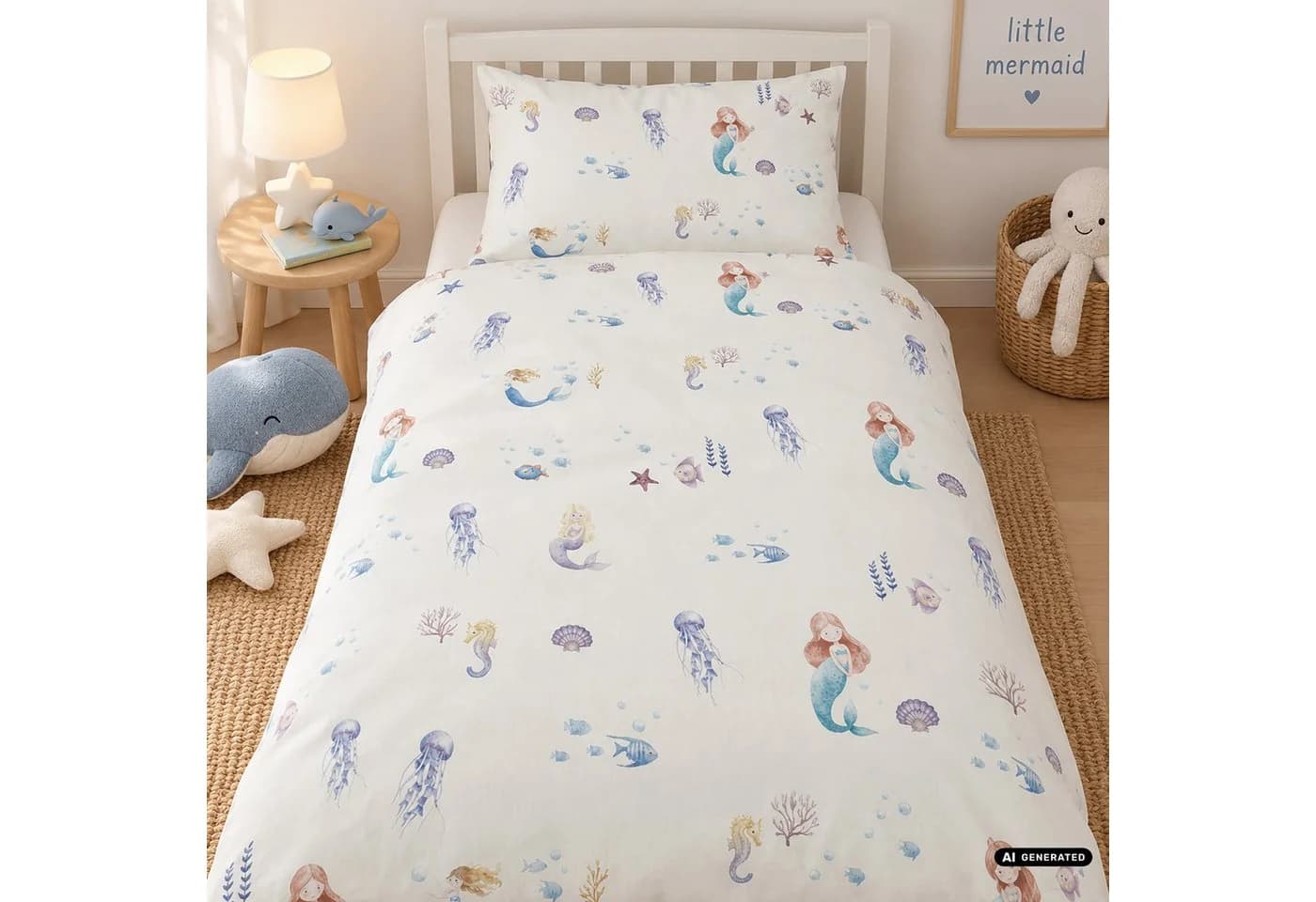 Casa Colori Kinder-Bettwäsche Set 2-tlg. 100x135 cm Meerjungfrau 100% Baumwolle - Bild 2