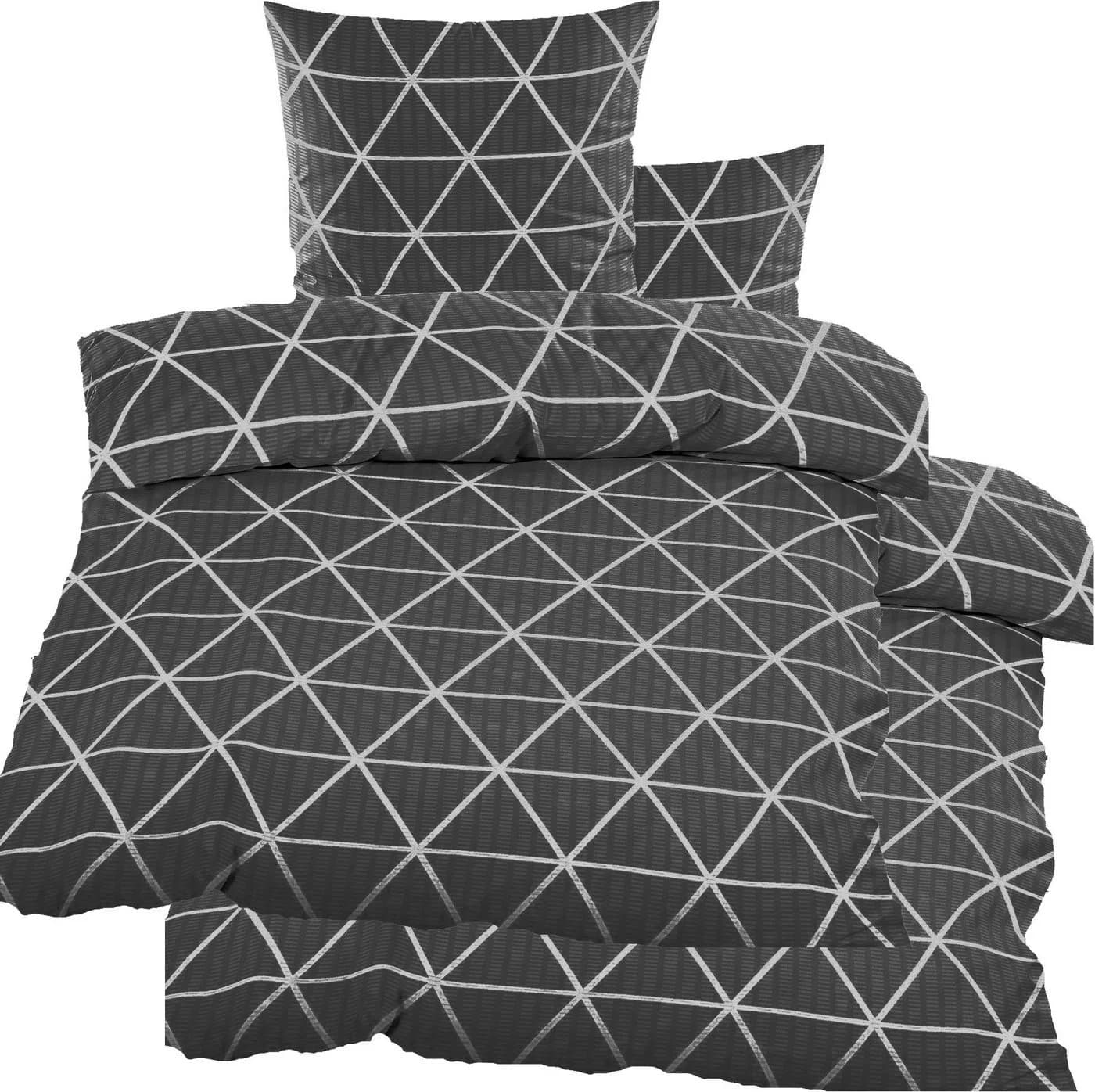 Gemusterte Polyester Bettwäsche, grau/weiß, bügelfrei, Seersucker - Bild 2