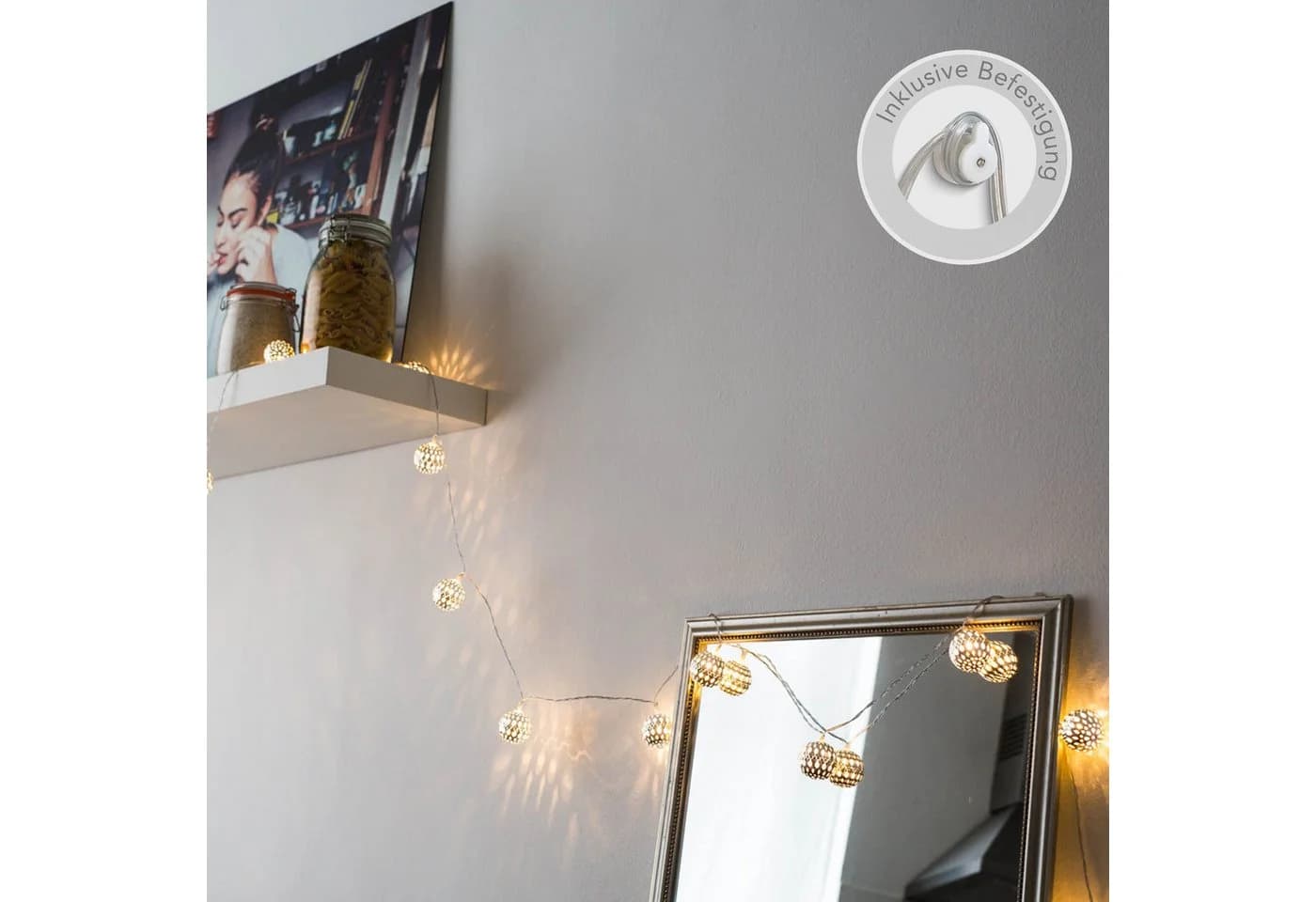 COZY HOME LED-Lichterkette Marokkanisch Silber 20 LEDs Warmweiß Timer