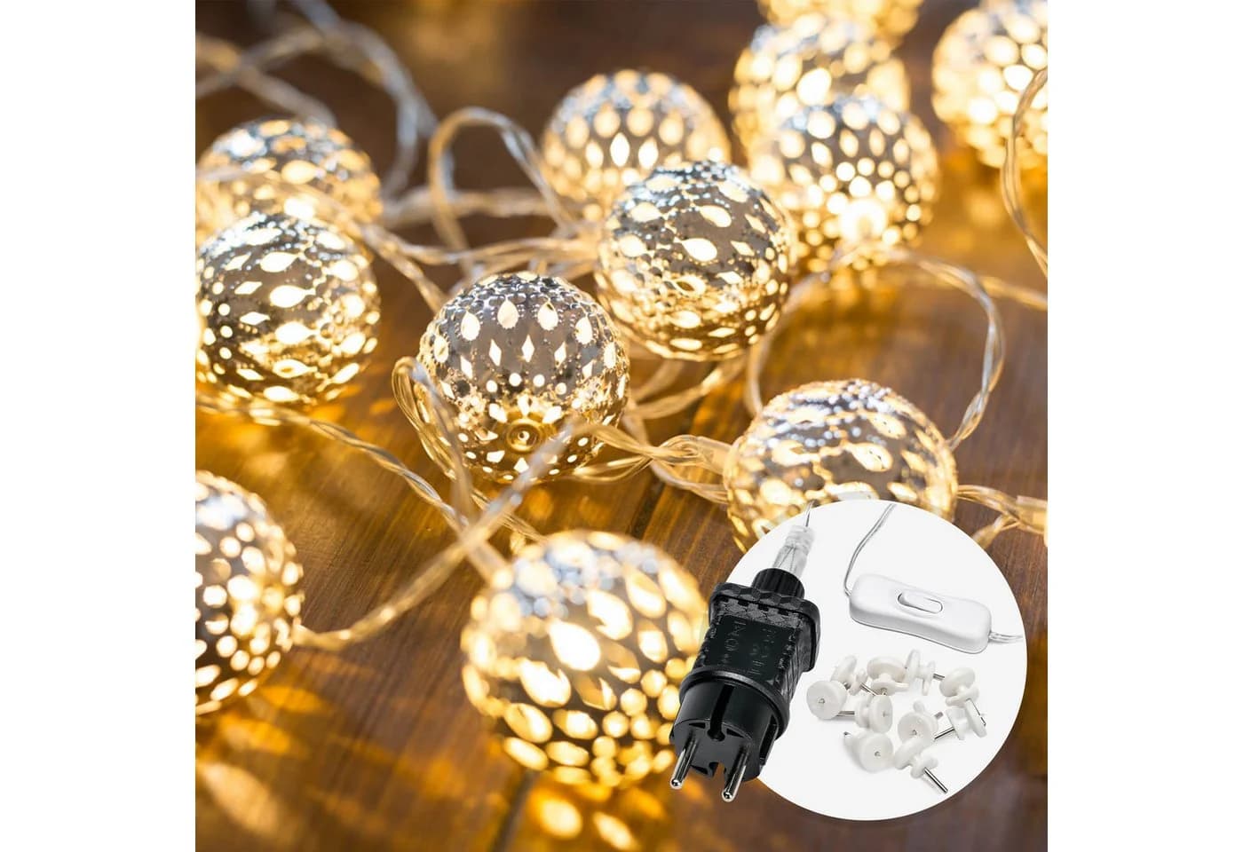 COZY HOME LED-Lichterkette Marokkanisch Silber 20 LEDs Warmweiß Timer - Bild 2