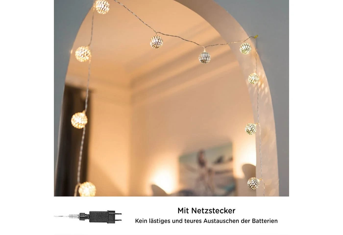 COZY HOME LED-Lichterkette Marokkanisch Silber 20 LEDs Warmweiß Timer - Bild 3