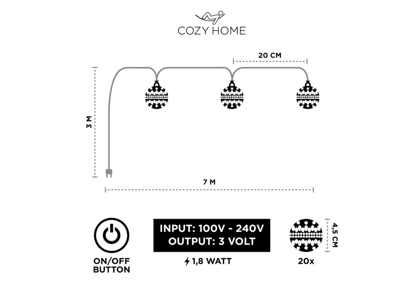 COZY HOME LED-Lichterkette Marokkanisch Silber 20 LEDs Warmweiß Timer - Bild 4