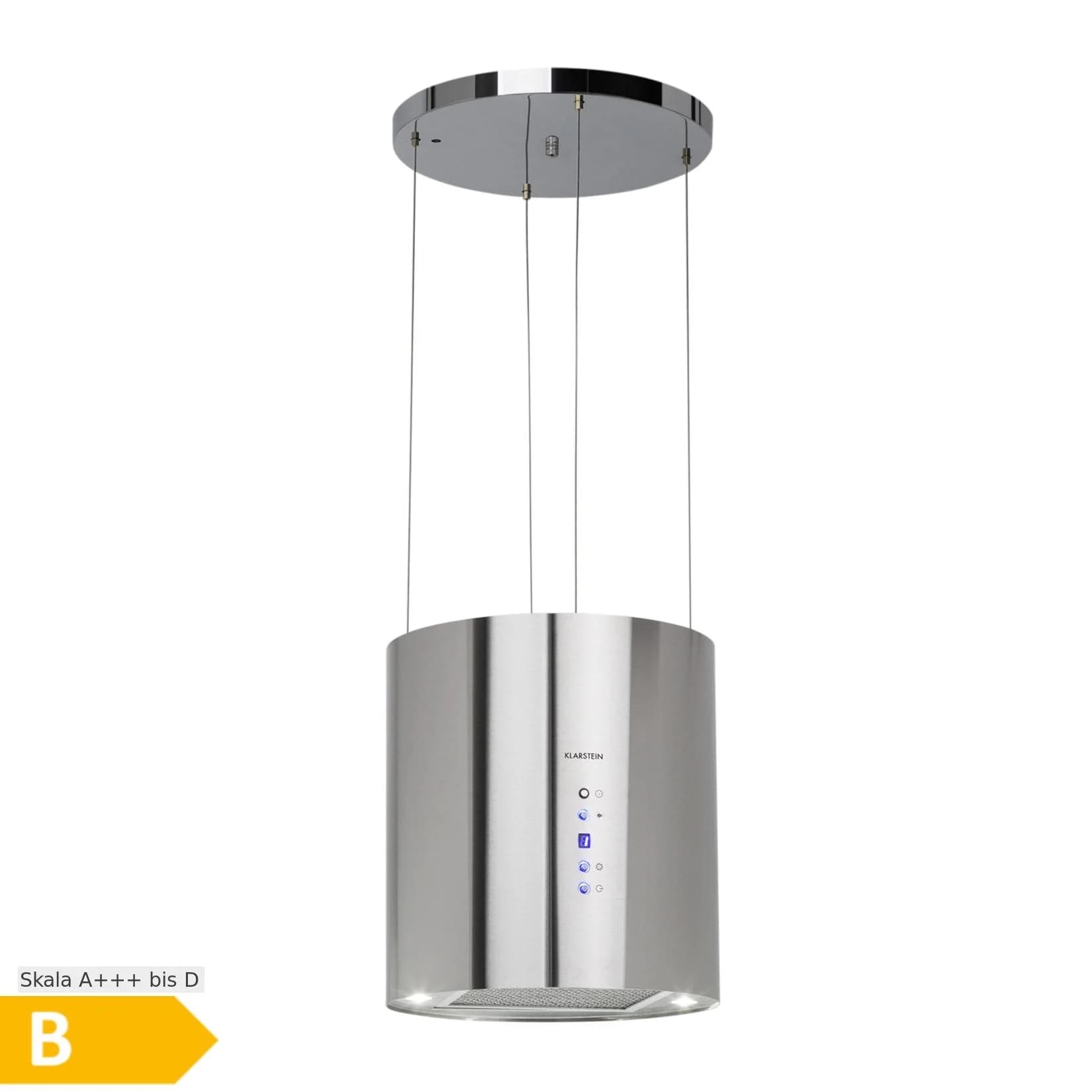 Klarstein Barett Inselabzugshaube Ø35cm Umluft 560 m³/h LED Aktivkohlefilter Edelstahl gebürstet