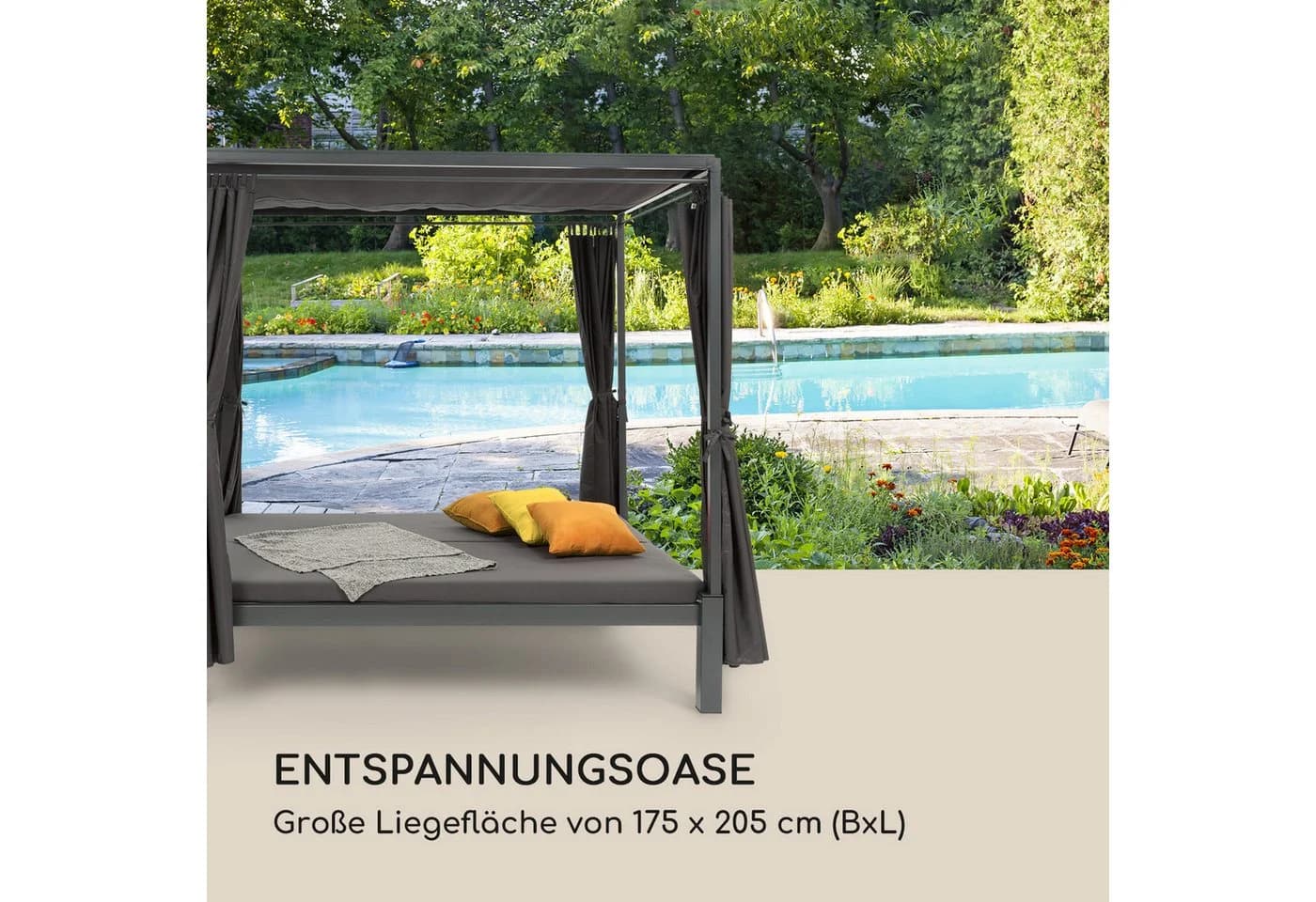 Blumfeldt Senator Lounge Gartenliege Set mit Pavillon und Vorhängen Grau - Bild 3