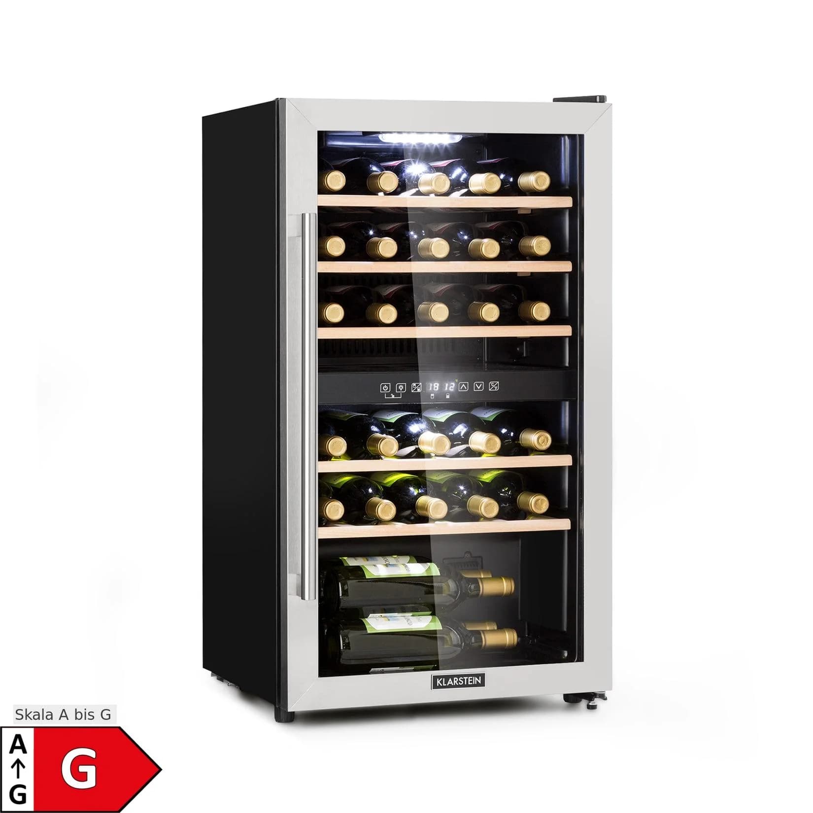 Klarstein Vinamour 29 Duo Weinkühlschrank 2 Zonen 80L/29 Flaschen 5-22°C Touch