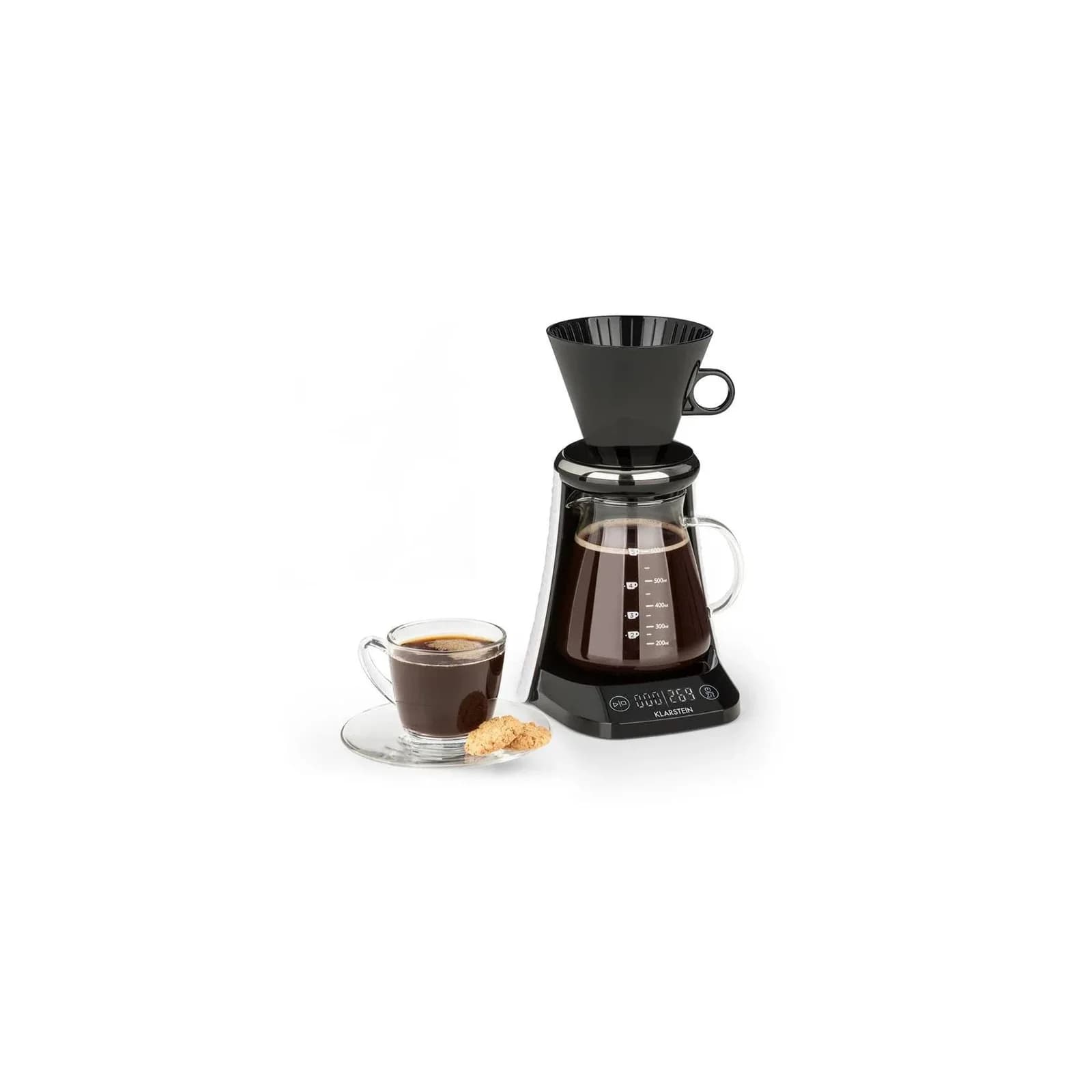 Klarstein craft coffee Waage Timer Glaskanne Filteraufsatz 600ml schwarz/weiß