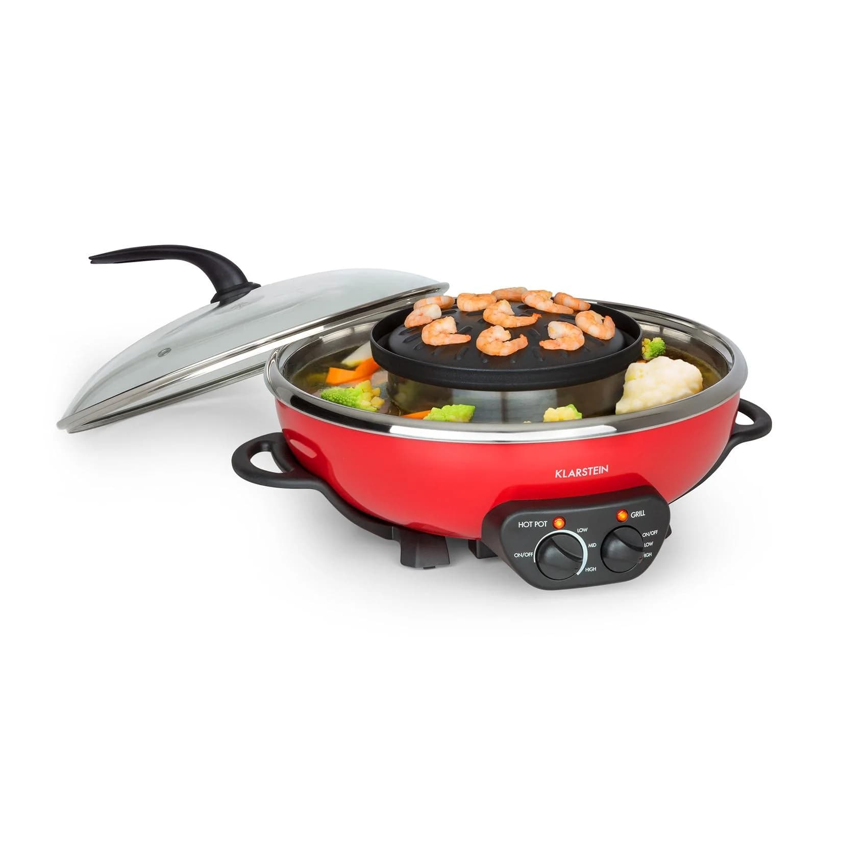 Klarstein Szechuan Hot Pot und Grillplatte 5l Vol. 1350 W, 600 W rot
