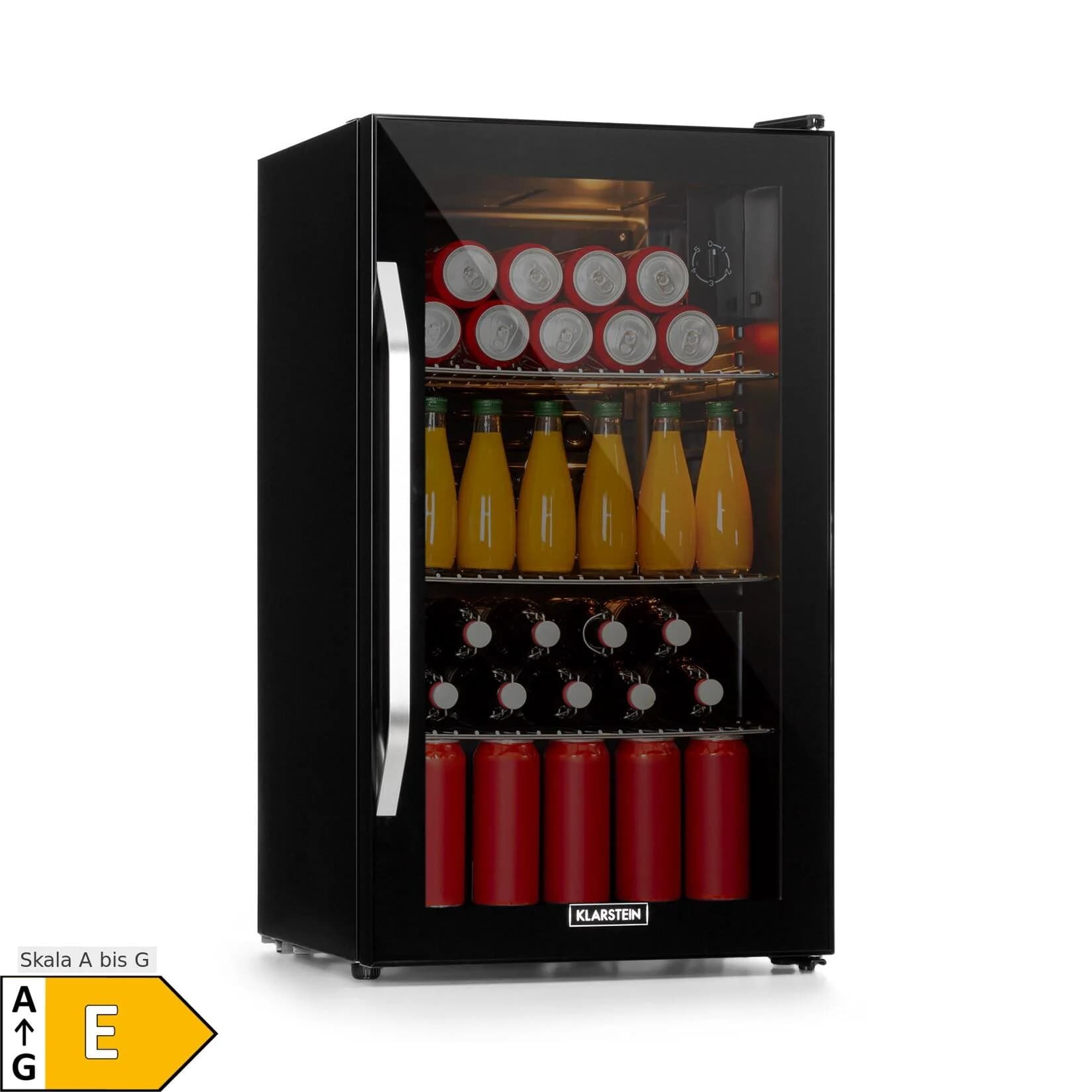 Klarstein Beersafe XXL Onyx Kühlschrank 80 Liter 3 Böden Panoramaglastür Schwarz