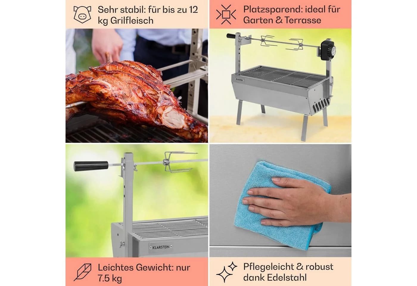 Klarstein Holzkohlegrill Sauenland Mini mit Drehspieß & Motor - Bild 5