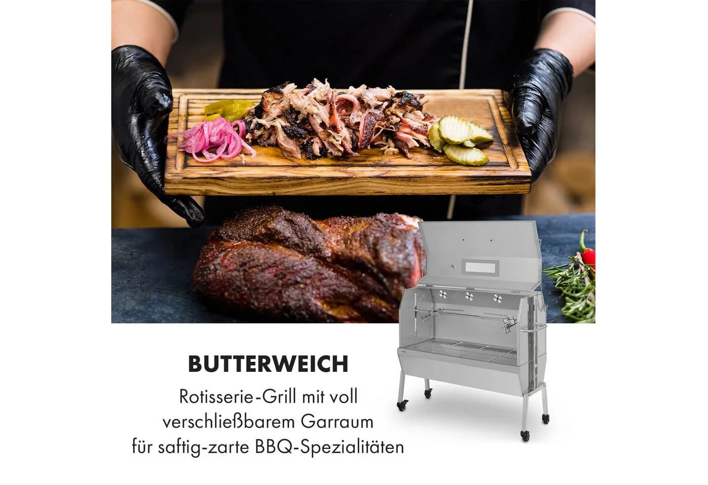 Klarstein Holzkohlegrill Sauenland Pro XL mit Motor-Drehspieß & Edelstahl