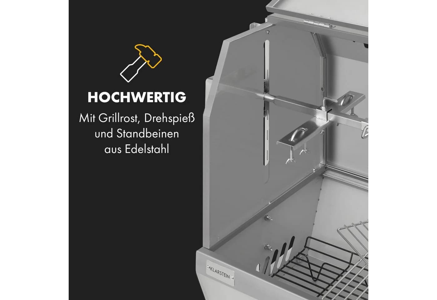 Klarstein Holzkohlegrill Sauenland Pro XL mit Motor-Drehspieß & Edelstahl - Bild 3
