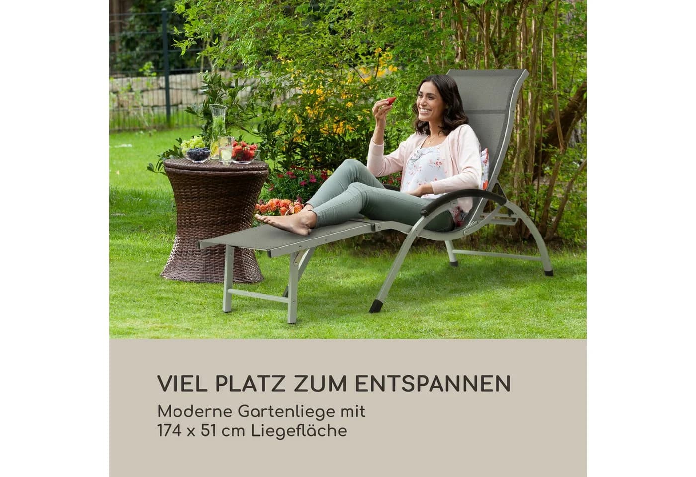 Blumfeldt Gartenliege Sunnyvale Grau Silber Verstellbar