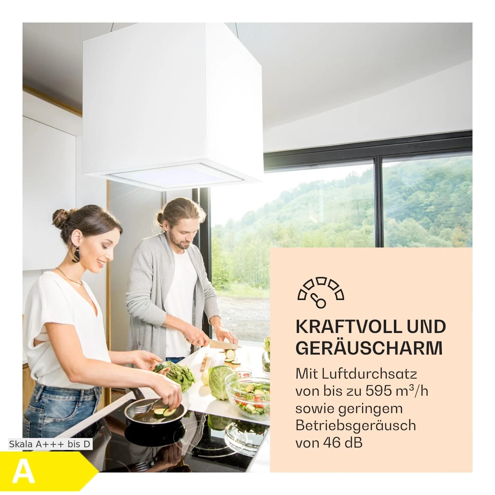 Klarstein Kronleuchter Smart Inselabzugshaube 595m³/h App-Steuerung LED-Panel Weiß
