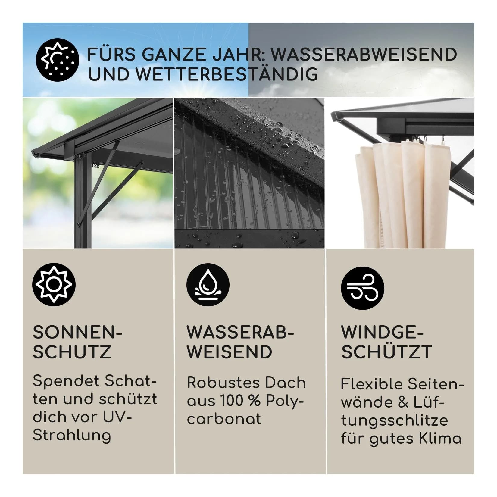 Pantheon Solid Sky Ambient Solar Pavillon 3x3m Polycarbonat Aluminium