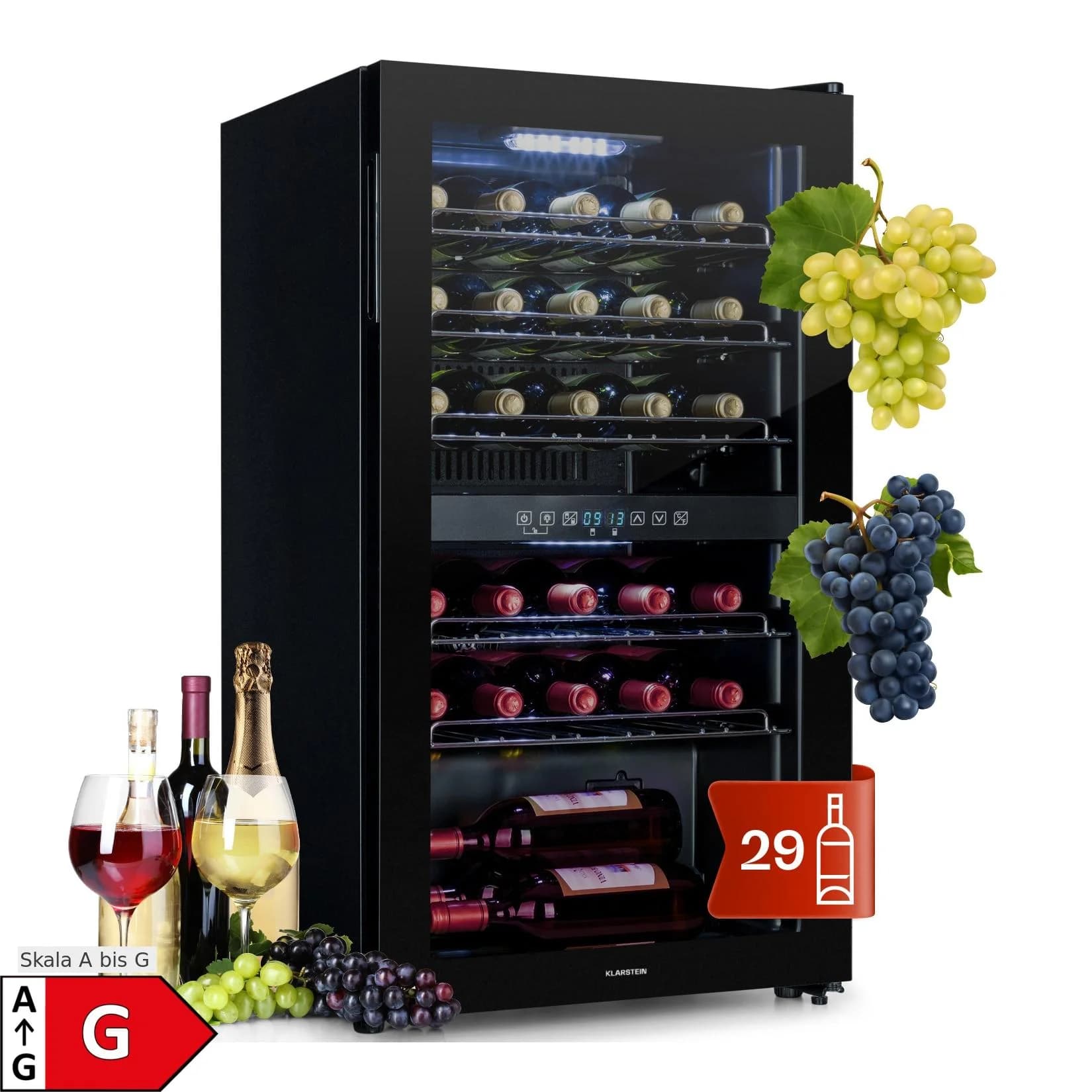 Klarstein Shiraz 29 Duo Weinkühlschrank 2 Zonen 80L/29 Flaschen 5-22°C Touch