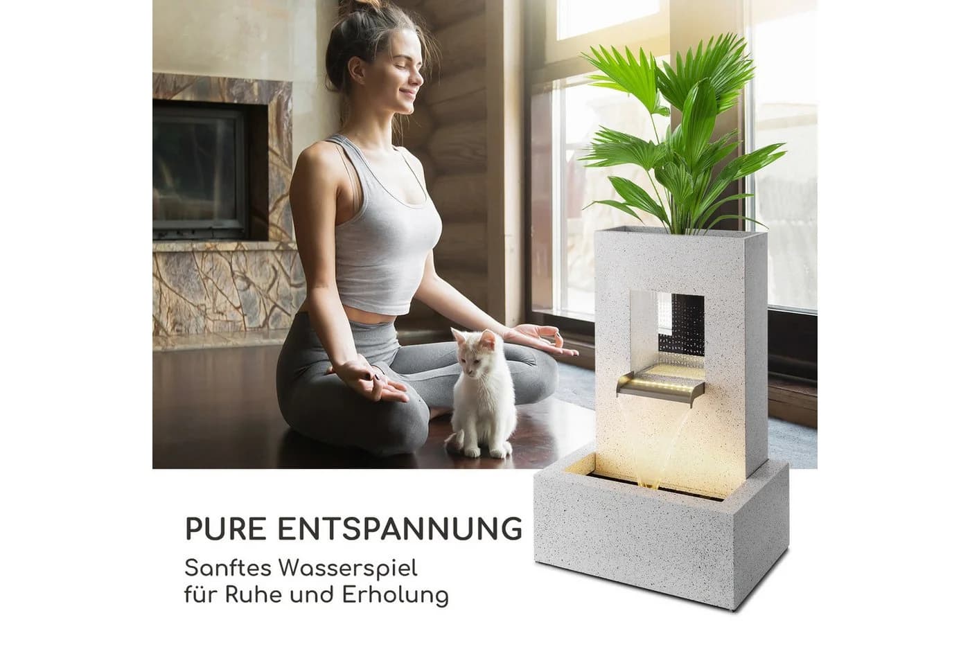 blumfeldt Bloomingstone Dekobrunnen mit LED-Beleuchtung Terrazzo Weiß