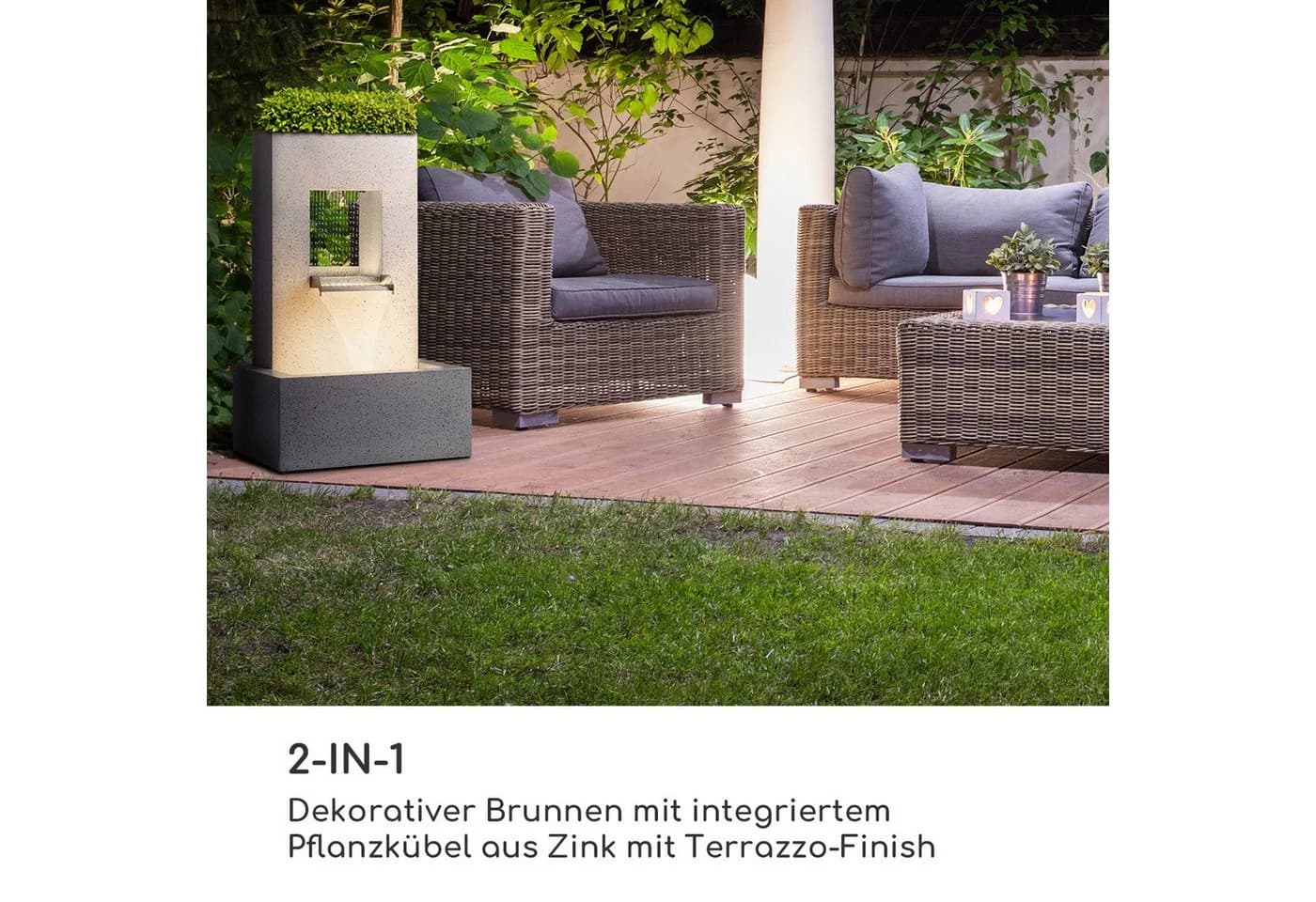 blumfeldt Bloomingstone Dekobrunnen mit LED-Beleuchtung Terrazzo Weiß - Bild 3