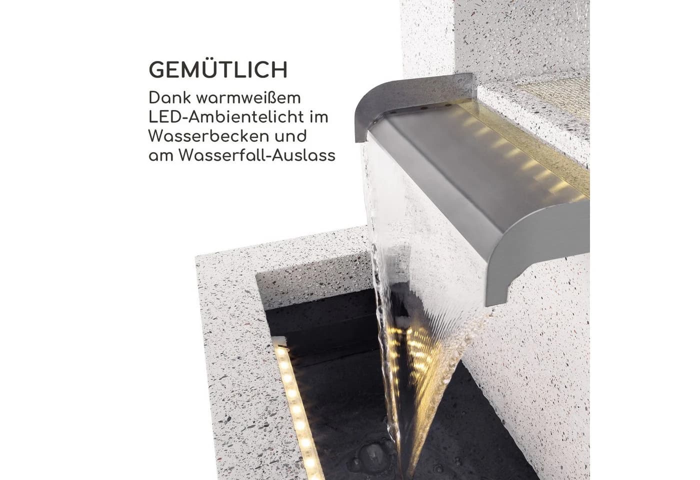 blumfeldt Bloomingstone Dekobrunnen mit LED-Beleuchtung Terrazzo Weiß - Bild 4