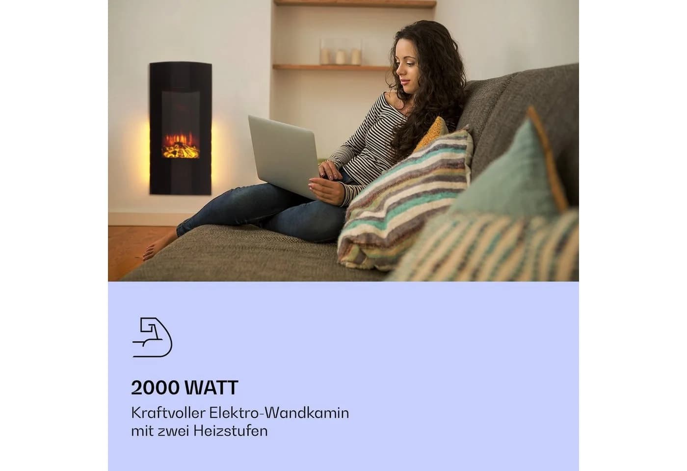 Klarstein Lamington Elektrokamin 2000 W LED-Flammen Heizlüfter Timer Schwarz - Bild 2
