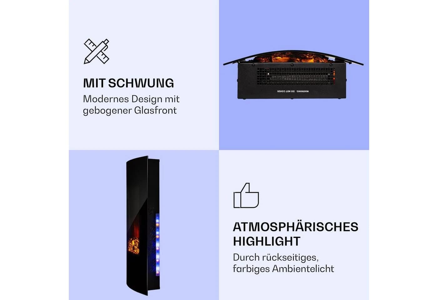 Klarstein Lamington Elektrokamin 2000 W LED-Flammen Heizlüfter Timer Schwarz - Bild 5