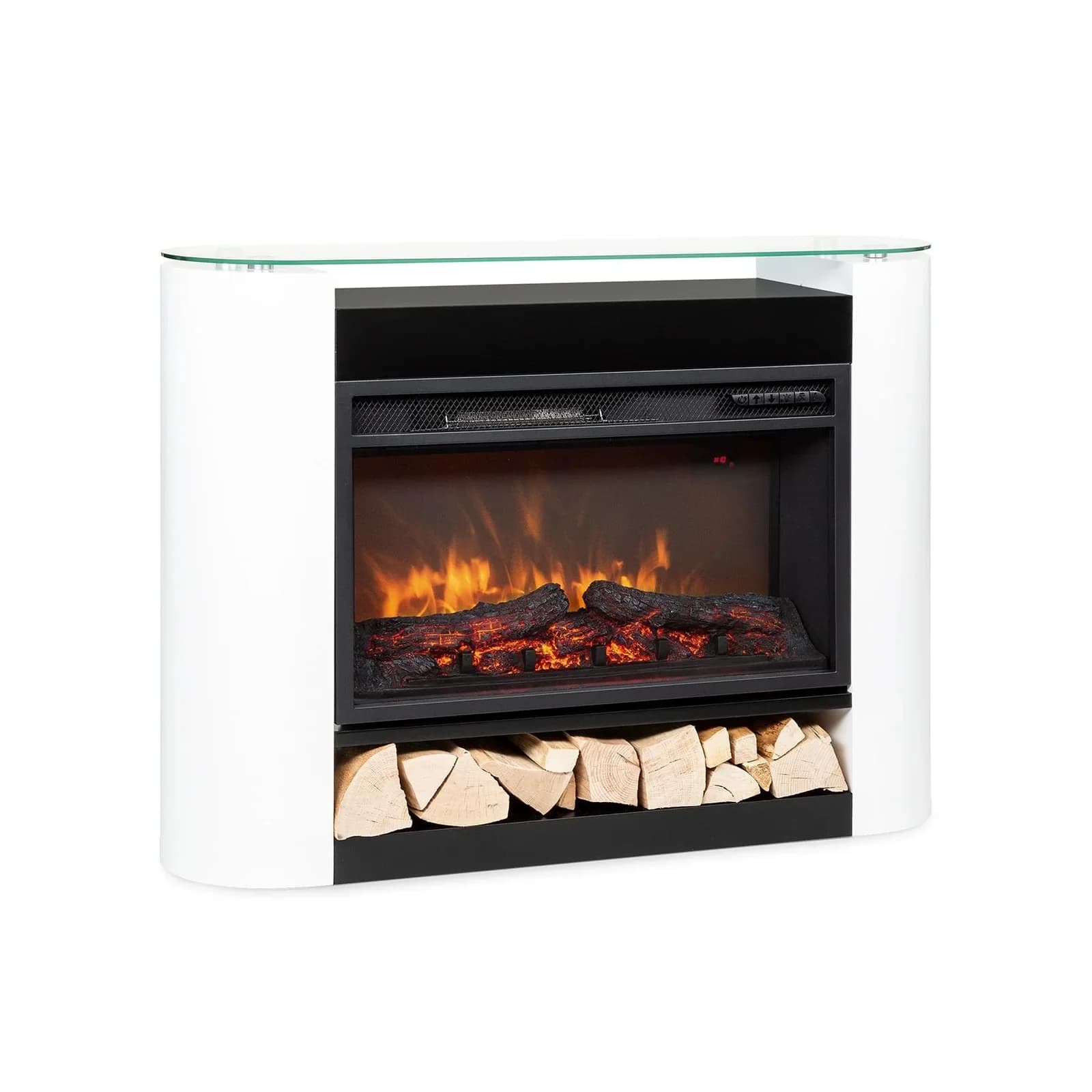 Studio 10 Arc Elektrokamin 1800W LED-Flammen Heizlüfter Fernbedienung Weiß